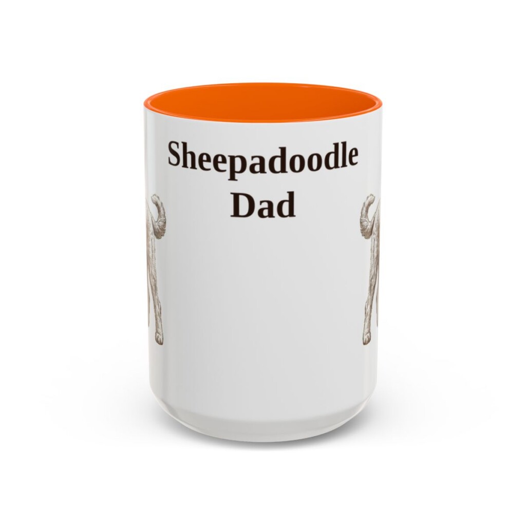 15oz Sheepadoodle Dog Dad Mug, Vintage Sketch Coffee Mug, Dog Dad Gift