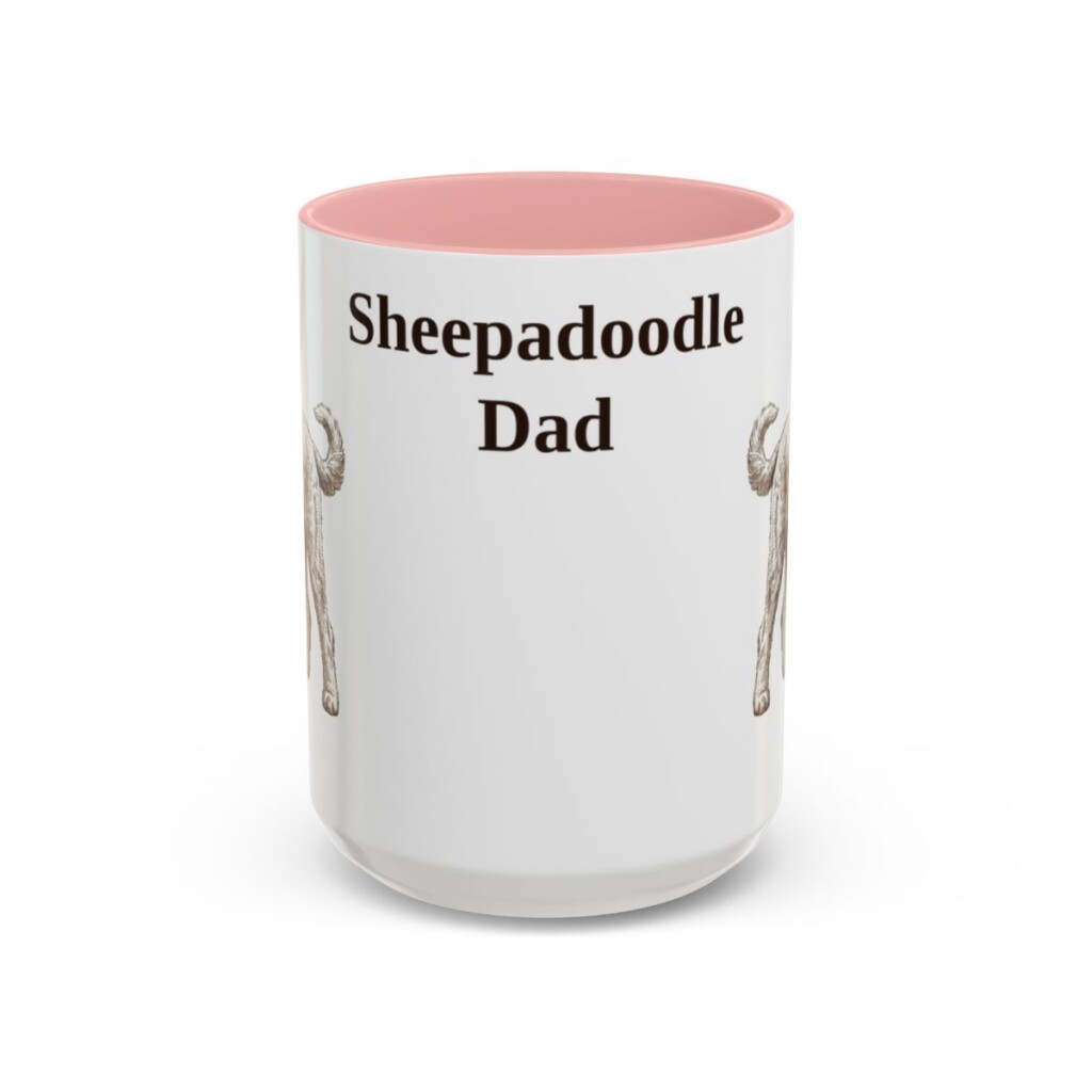15oz Sheepadoodle Dog Dad Mug, Vintage Sketch Coffee Mug, Dog Dad Gift