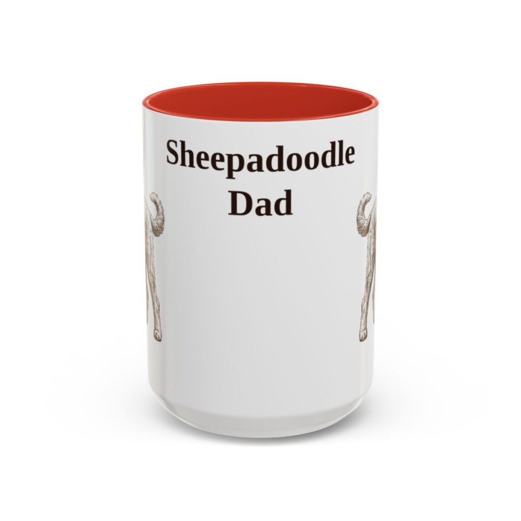 15oz Sheepadoodle Dog Dad Mug, Vintage Sketch Coffee Mug, Dog Dad Gift
