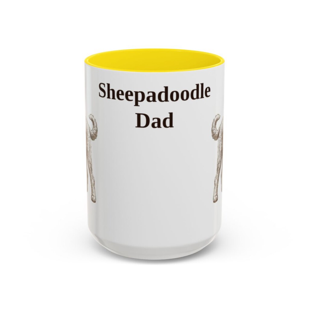 15oz Sheepadoodle Dog Dad Mug, Vintage Sketch Coffee Mug, Dog Dad Gift