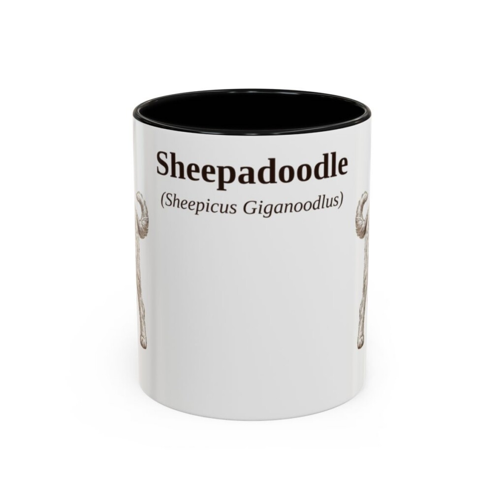 11oz Sheepadoodle Latin Mug, Sheepadoodle, Vintage Dog Coffee Mug, Dog Lover Gift