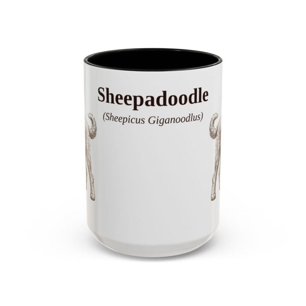 15oz Sheepadoodle Latin Mug, Sheepadoodle, Vintage Dog Coffee Mug, Dog Lover Gift