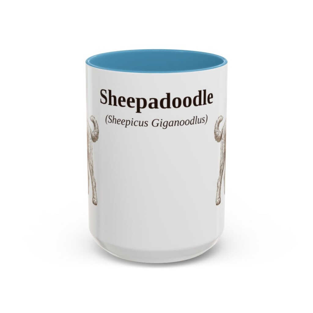 15oz Sheepadoodle Latin Mug, Sheepadoodle, Vintage Dog Coffee Mug, Dog Lover Gift