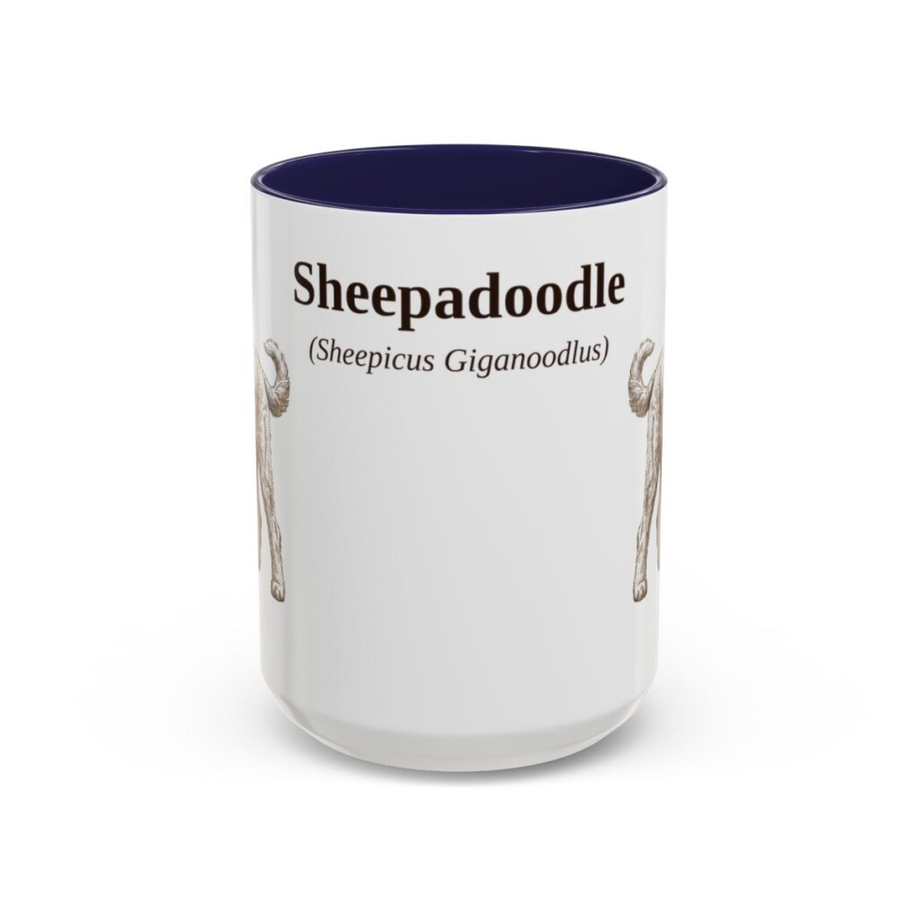 15oz Sheepadoodle Latin Mug, Sheepadoodle, Vintage Dog Coffee Mug, Dog Lover Gift