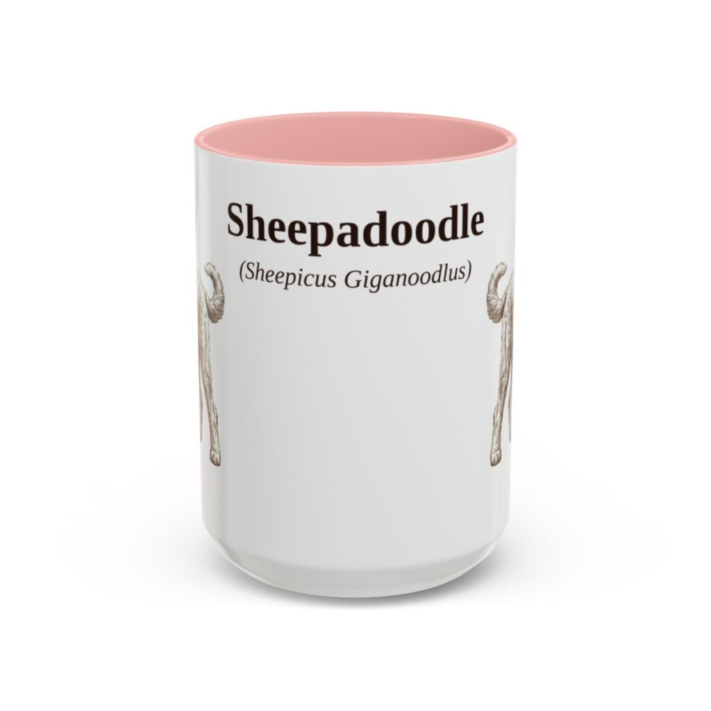 15oz Sheepadoodle Latin Mug, Sheepadoodle, Vintage Dog Coffee Mug, Dog Lover Gift
