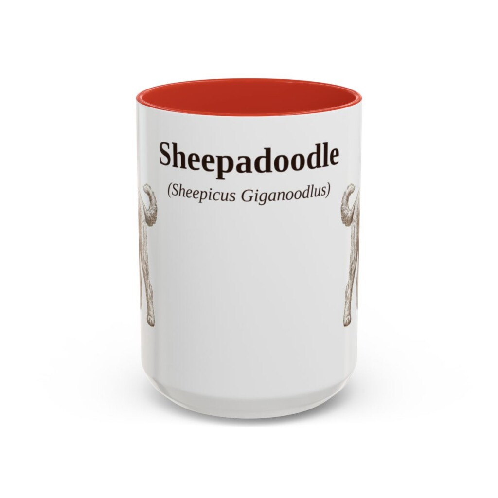 15oz Sheepadoodle Latin Mug, Sheepadoodle, Vintage Dog Coffee Mug, Dog Lover Gift