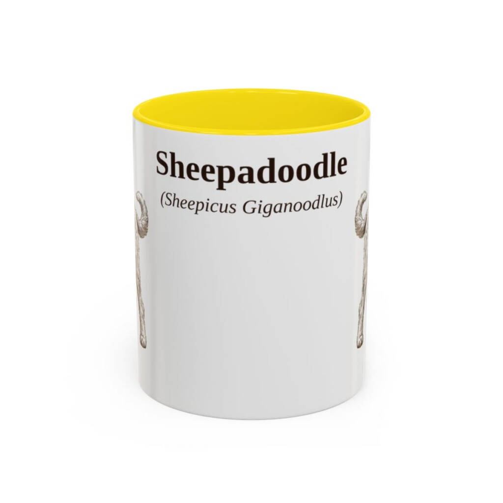 11oz Sheepadoodle Latin Mug, Sheepadoodle, Vintage Dog Coffee Mug, Dog Lover Gift