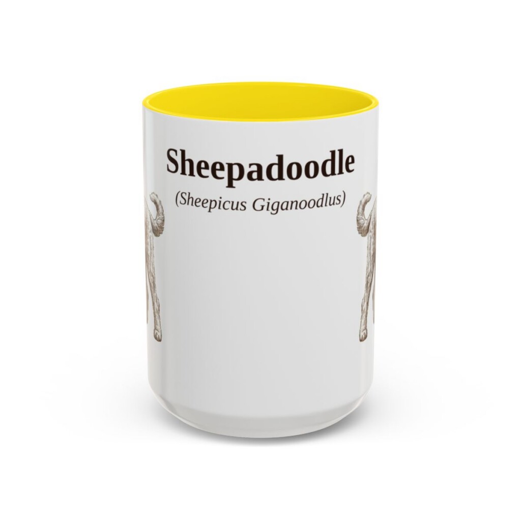15oz Sheepadoodle Latin Mug, Sheepadoodle, Vintage Dog Coffee Mug, Dog Lover Gift