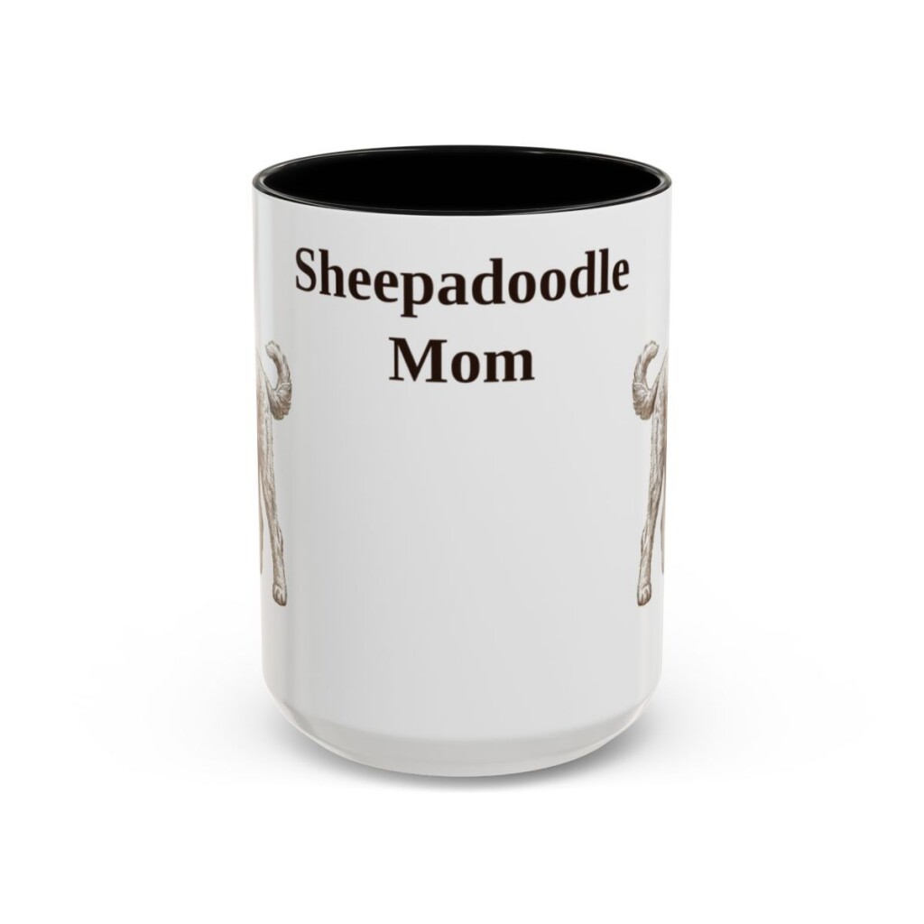 15oz Sheepadoodle Dog Mom Mug, Vintage Sketch Coffee Mug, Dog Mom Gift