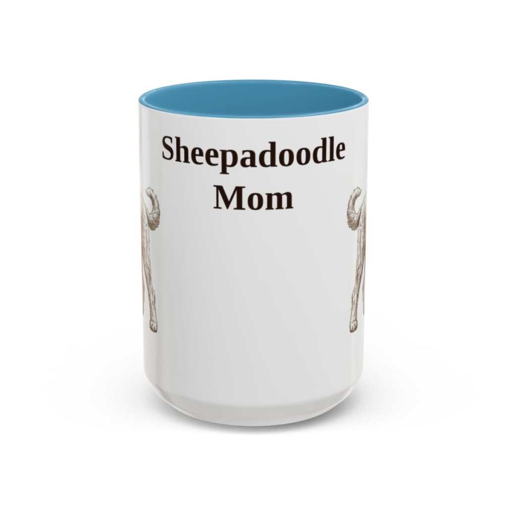 15oz Sheepadoodle Dog Mom Mug, Vintage Sketch Coffee Mug, Dog Mom Gift