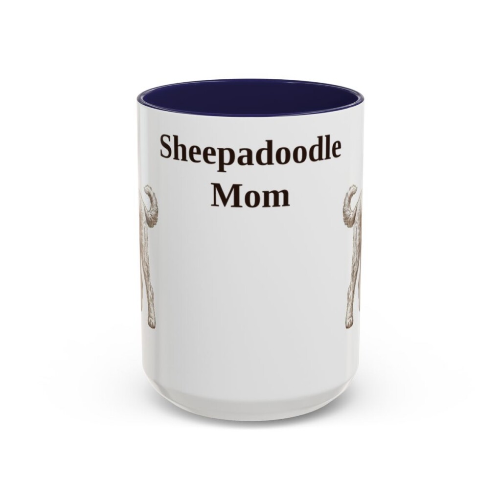 15oz Sheepadoodle Dog Mom Mug, Vintage Sketch Coffee Mug, Dog Mom Gift