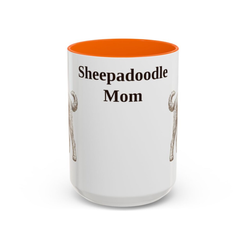 15oz Sheepadoodle Dog Mom Mug, Vintage Sketch Coffee Mug, Dog Mom Gift