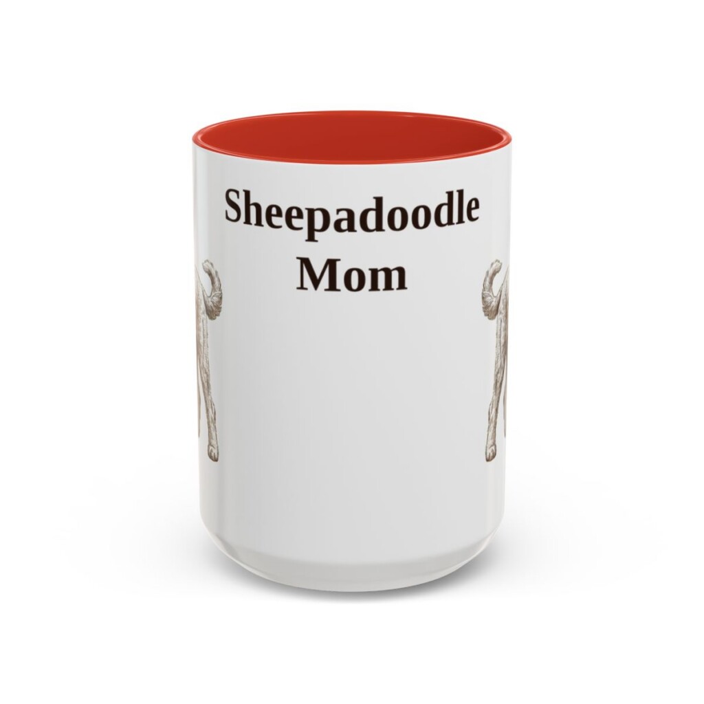 15oz Sheepadoodle Dog Mom Mug, Vintage Sketch Coffee Mug, Dog Mom Gift