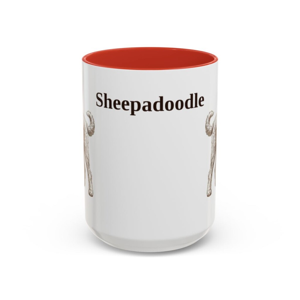 15oz Sheepadoodle Mug, Vintage Dog Portrait Coffee Mug, Dog Lover Gift
