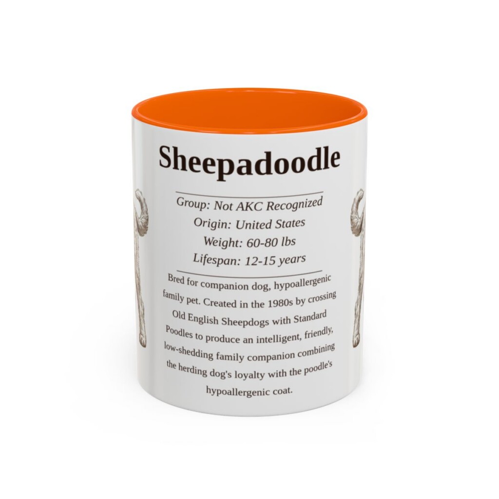 11oz Sheepadoodle Mug, Illustrated Dog Breed Facts Coffee Mug, Vintage Dog Keepsake Gift