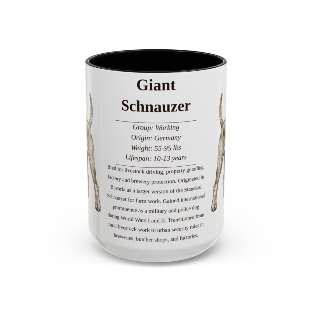 10147257465338996878_2048.jpeg 15oz Giant Schnauzer Mug, Illustrated Dog Breed Facts Coffee Mug, Vintage Dog Keepsake Gift