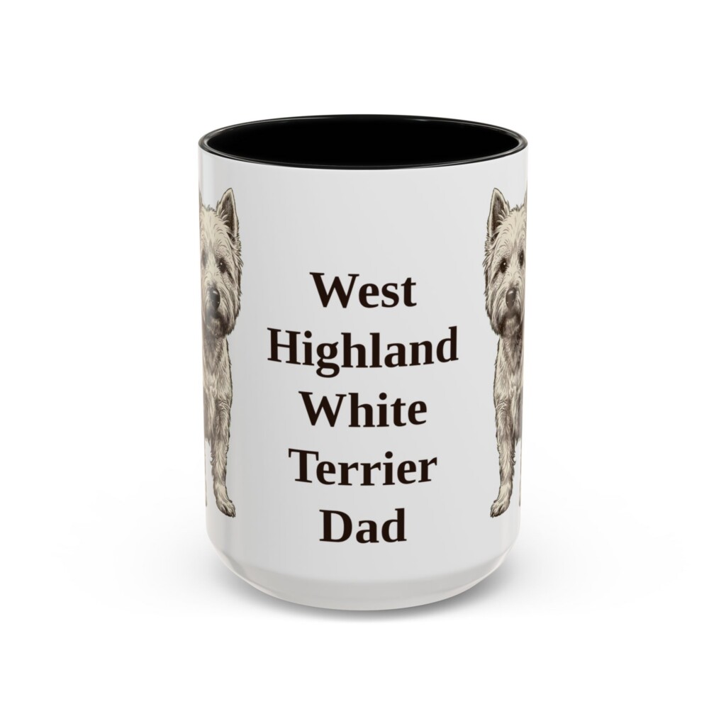 15oz West Highland White Terrier Dog Dad Mug, Vintage Sketch Coffee Mug, Dog Dad Gift
