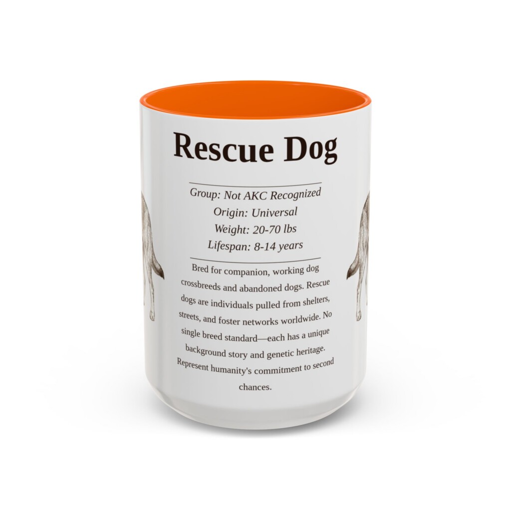 15oz Rescue Dog Mug, Illustrated Dog Breed Facts Coffee Mug, Vintage Dog Keepsake Gift