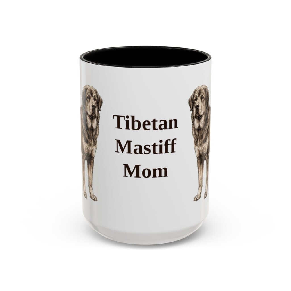 15oz Tibetan Mastiff Dog Mom Mug, Vintage Sketch Coffee Mug, Dog Mom Gift