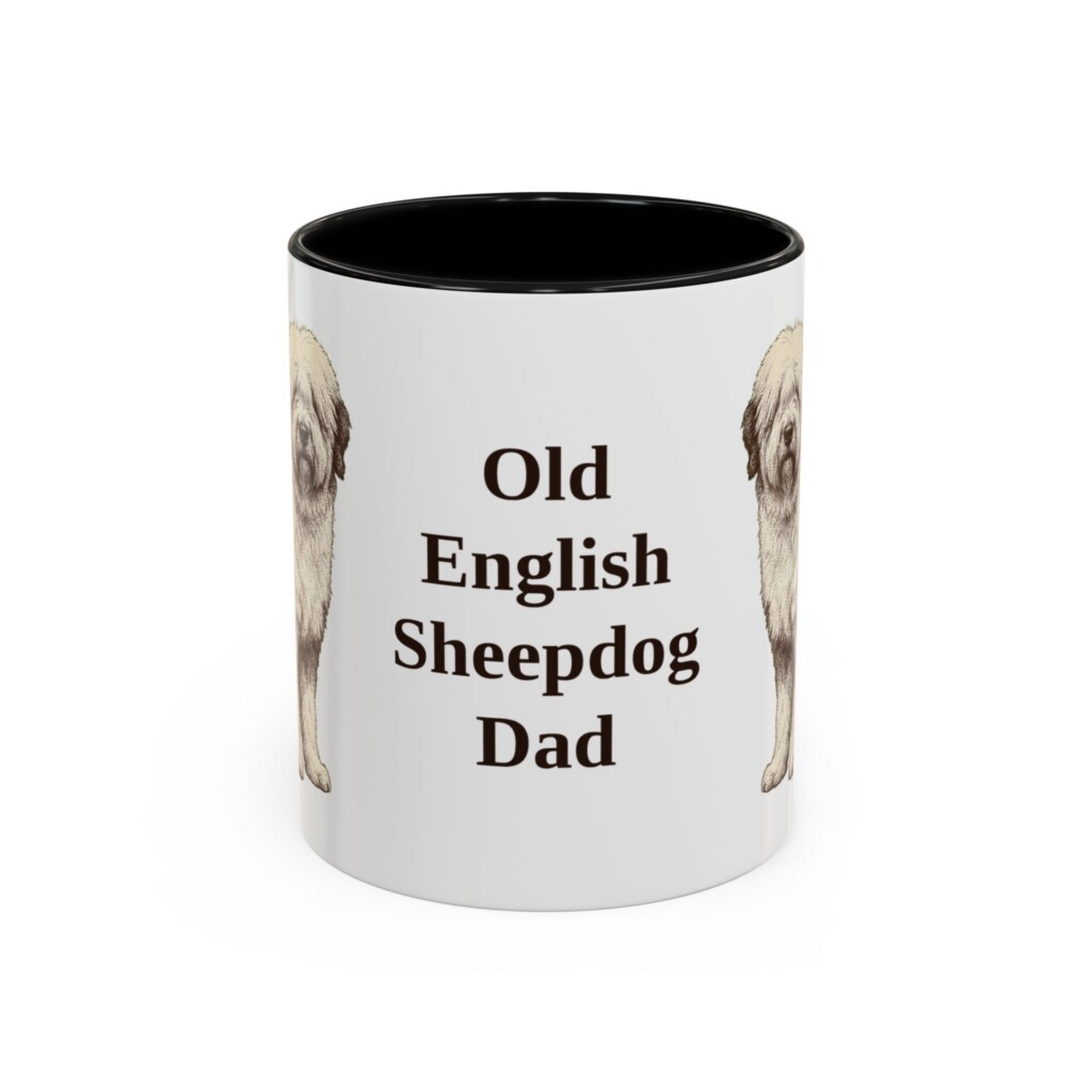 11oz Old English Sheepdog Dog Dad Mug, Vintage Sketch Coffee Mug, Dog Dad Gift