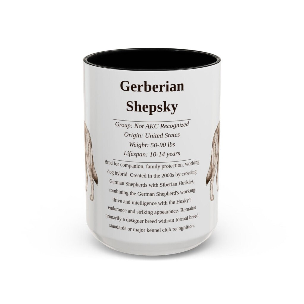 15oz Gerberian Shepsky Mug, Illustrated Dog Breed Facts Coffee Mug, Vintage Dog Keepsake Gift