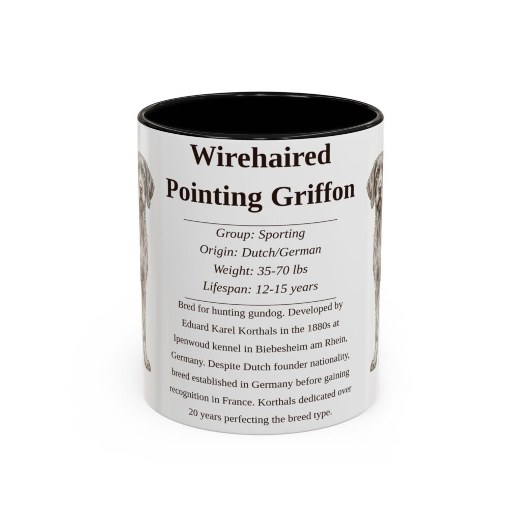 11oz Wirehaired Pointing Griffon Mug, Illustrated Dog Breed Facts Coffee Mug, Vintage Dog Keepsake Gift