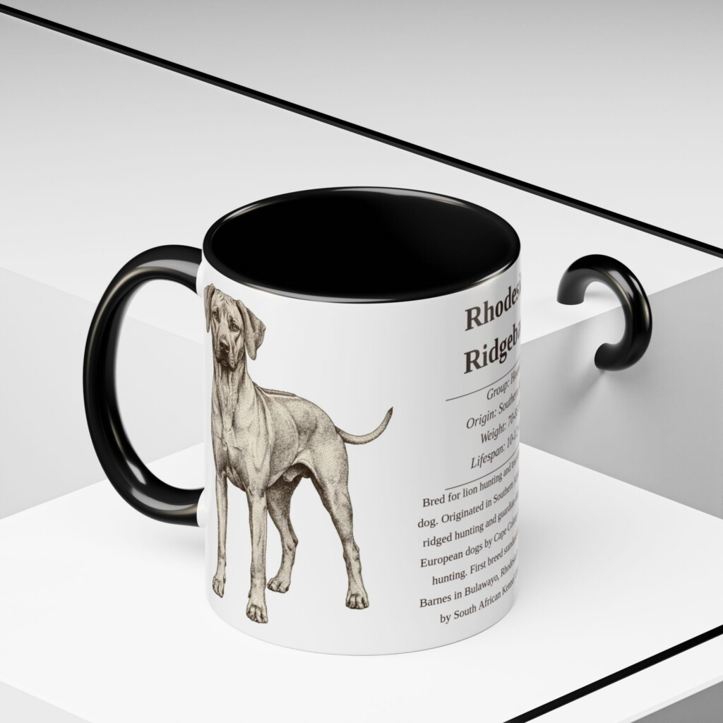 11oz Rhodesian Ridgeback Mug, Black, lifestyle photo