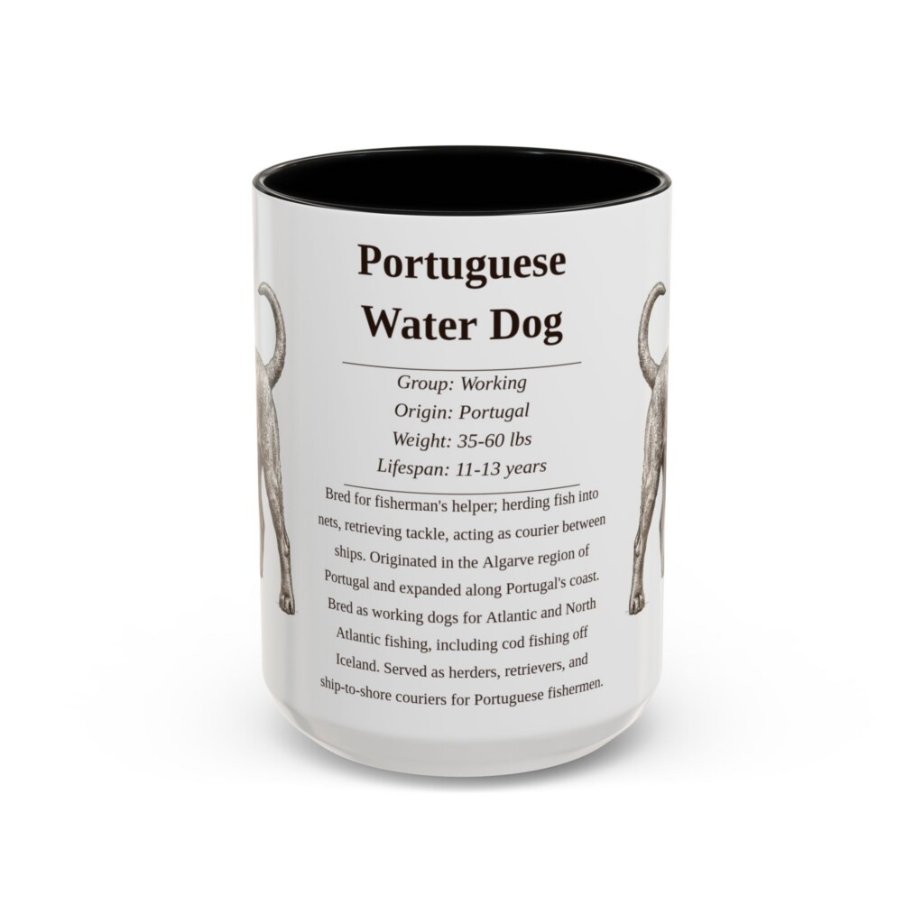 10590967267458828619_2048.jpeg 15oz Portuguese Water Dog Mug, Illustrated Dog Breed Facts Coffee Mug, Vintage Dog Keepsake Gift