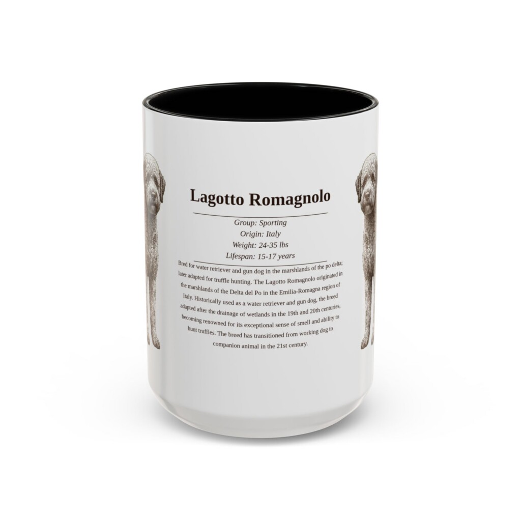 15oz Lagotto Romagnolo Mug, Illustrated Dog Breed Facts Coffee Mug, Vintage Dog Keepsake Gift