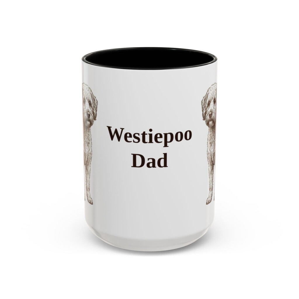 15oz Westiepoo Dog Dad Mug, Vintage Sketch Coffee Mug, Dog Dad Gift
