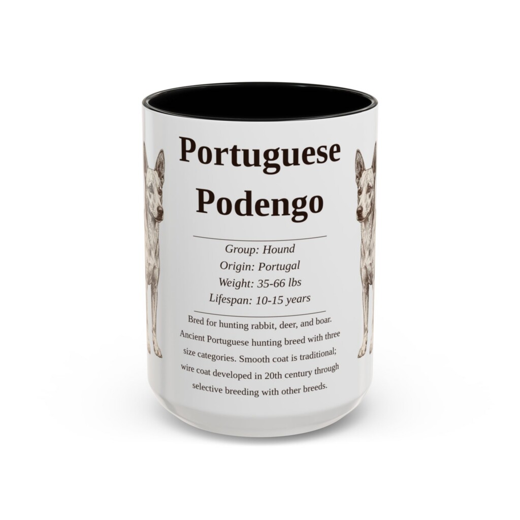 15oz Portuguese Podengo Mug, Illustrated Dog Breed Facts Coffee Mug, Vintage Dog Keepsake Gift