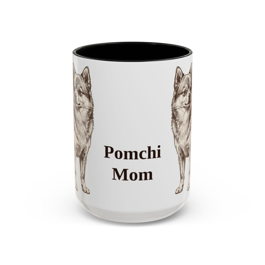 15oz Pomchi Dog Mom Mug, Vintage Sketch Coffee Mug, Dog Mom Gift