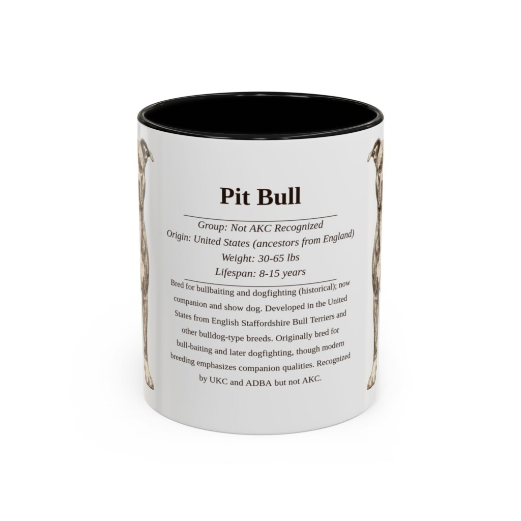 11oz Pit Bull Mug, Illustrated Dog Breed Facts Coffee Mug, Vintage Dog Keepsake Gift
