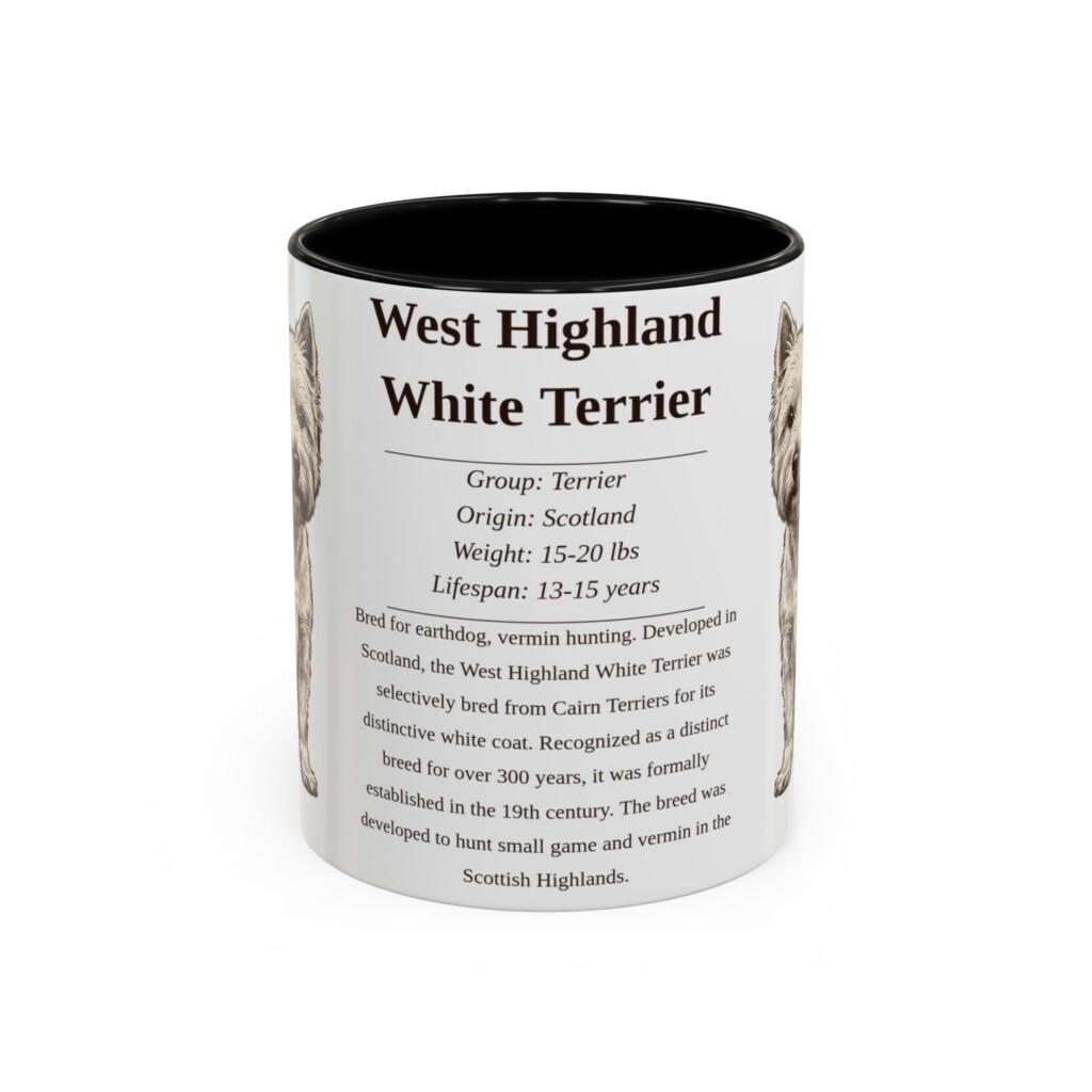 11oz West Highland White Terrier Mug, Illustrated Dog Breed Facts Coffee Mug, Vintage Dog Keepsake Gift