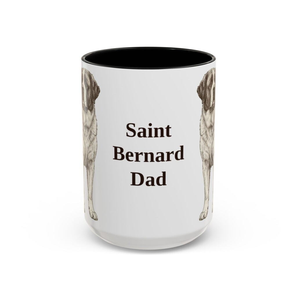 15oz Saint Bernard Dog Dad Mug, Vintage Sketch Coffee Mug, Dog Dad Gift
