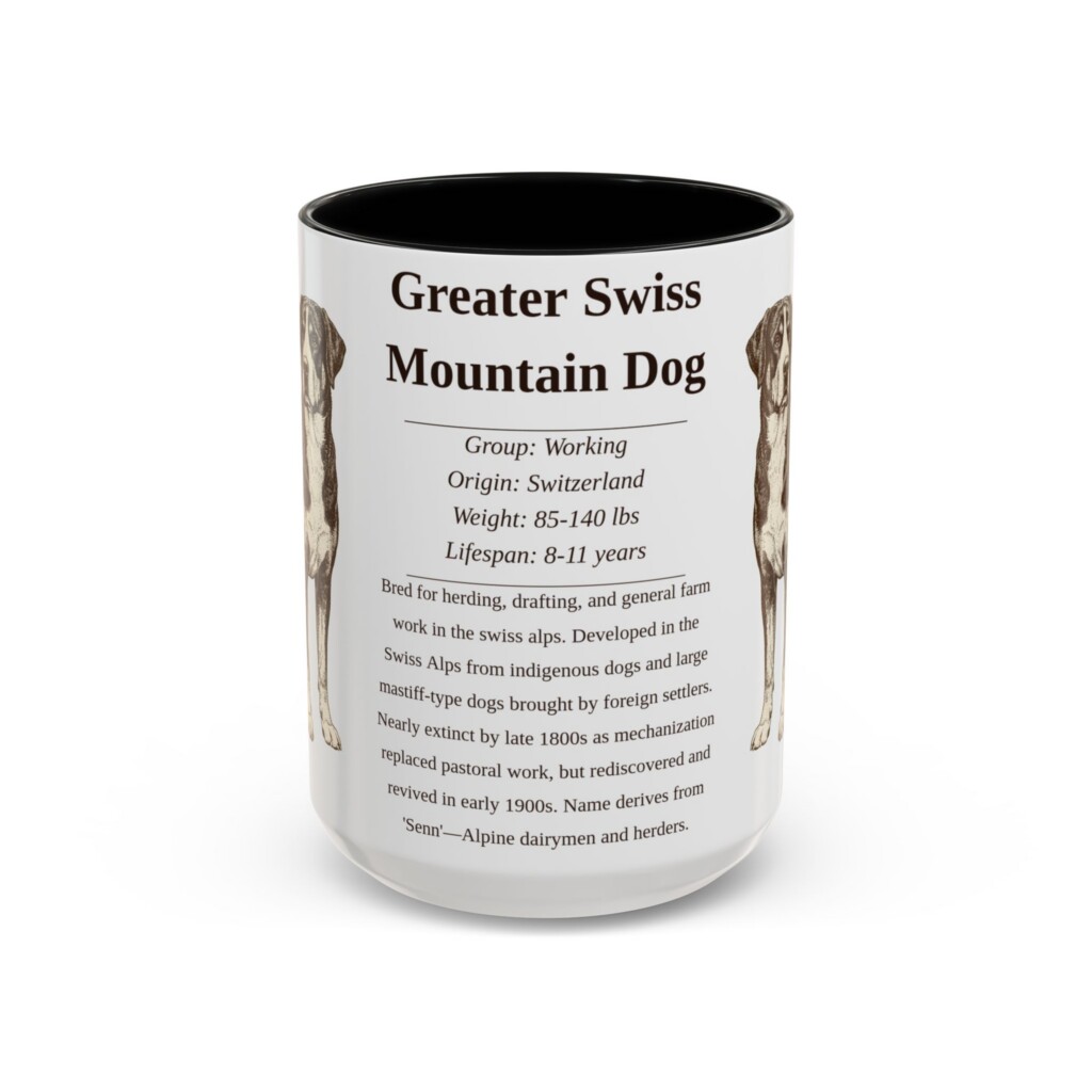 10979762019063948221_2048.jpeg 15oz Greater Swiss Mountain Dog Mug, Illustrated Dog Breed Facts Coffee Mug, Vintage Dog Keepsake Gift