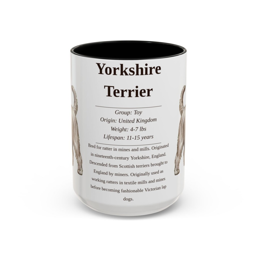 15oz Yorkshire Terrier Mug, Illustrated Dog Breed Facts Coffee Mug, Vintage Dog Keepsake Gift