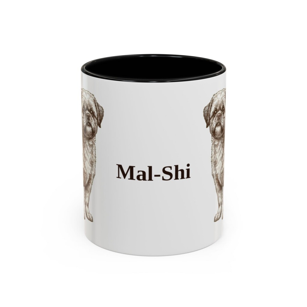 11oz Mal-Shi Mug, Vintage Dog Portrait Coffee Mug, Dog Lover Gift