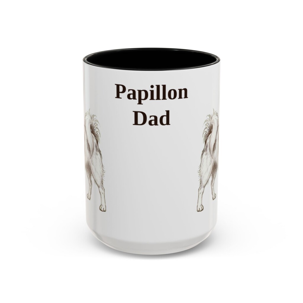 15oz Papillon Dog Dad Mug, Vintage Sketch Coffee Mug, Dog Dad Gift