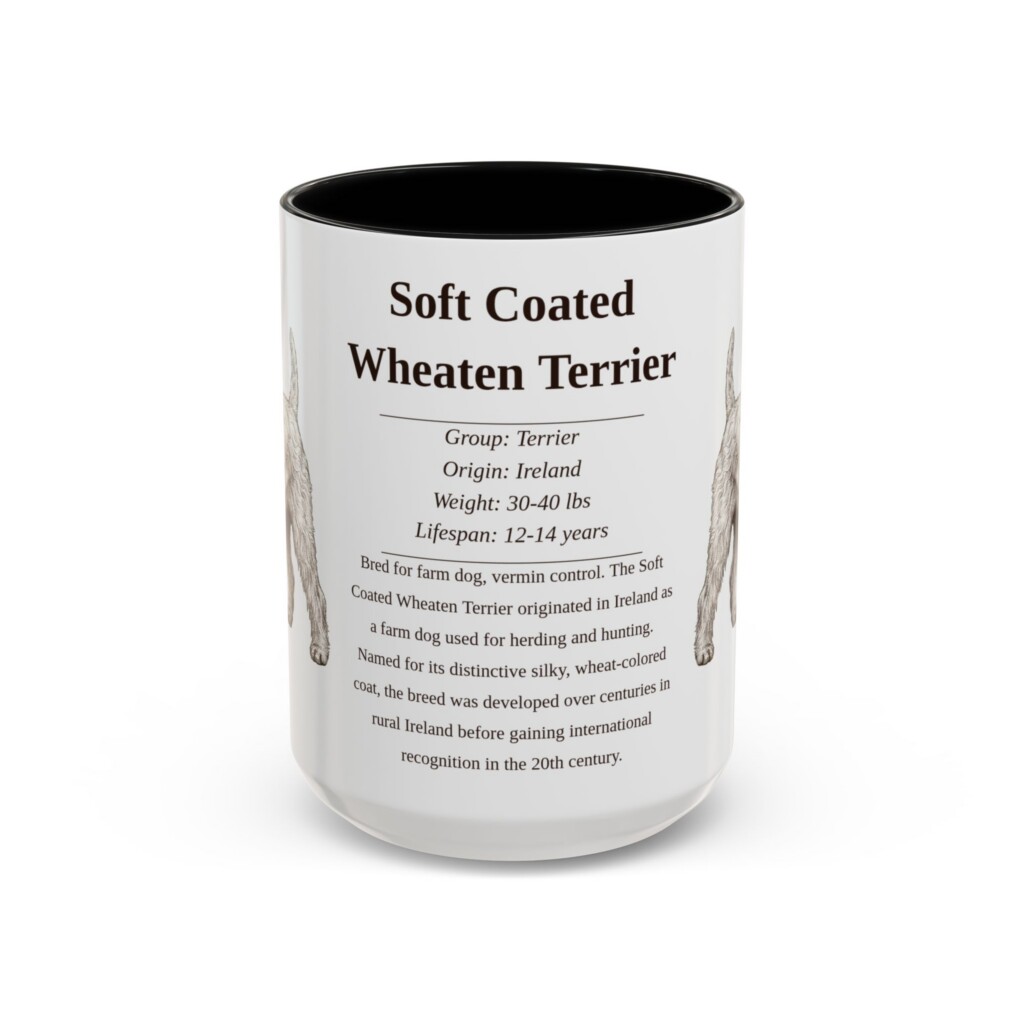 15oz Soft Coated Wheaten Terrier Mug, Illustrated Dog Breed Facts Coffee Mug, Vintage Dog Keepsake Gift