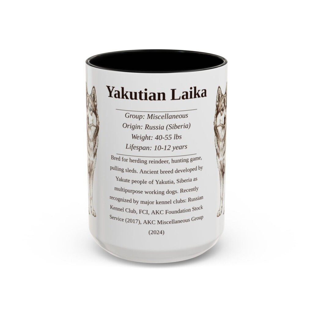 15oz Yakutian Laika Mug, Illustrated Dog Breed Facts Coffee Mug, Vintage Dog Keepsake Gift