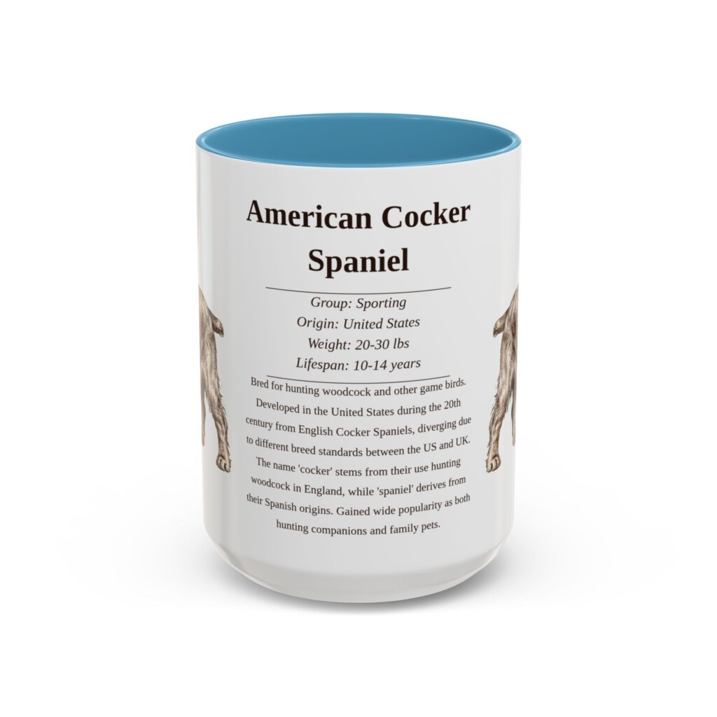 15oz American Cocker Spaniel Mug, Light Blue, front view