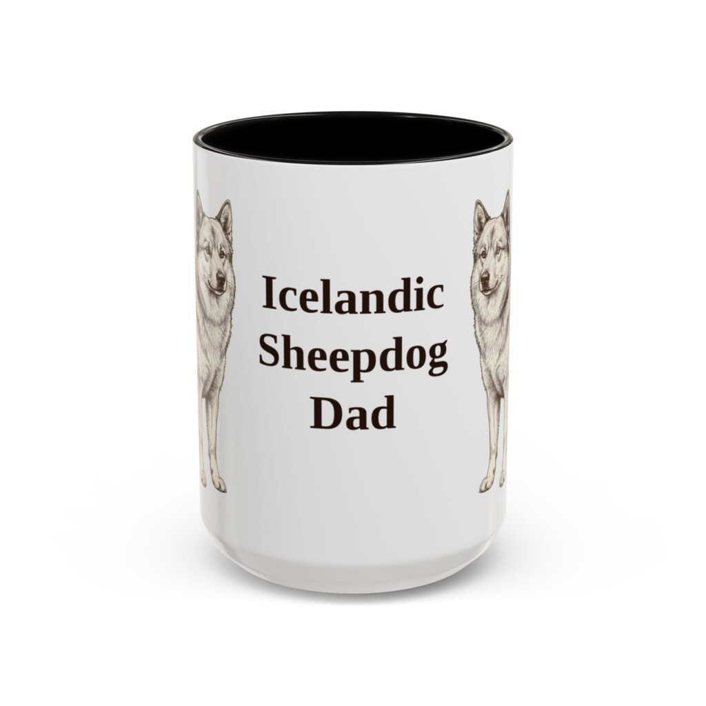 15oz Icelandic Sheepdog Dog Dad Mug, Vintage Sketch Coffee Mug, Dog Dad Gift