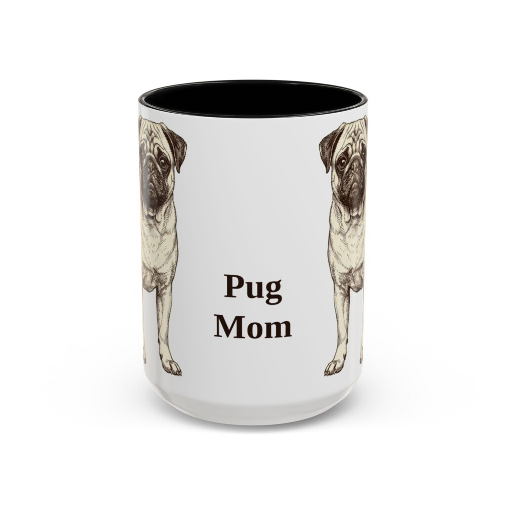 15oz Pug Dog Mom Mug, Vintage Sketch Coffee Mug, Dog Mom Gift