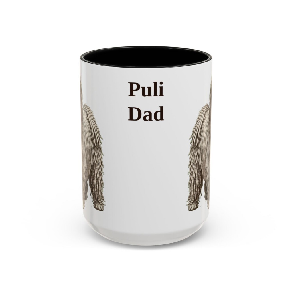 15oz Puli Dog Dad Mug, Vintage Sketch Coffee Mug, Dog Dad Gift