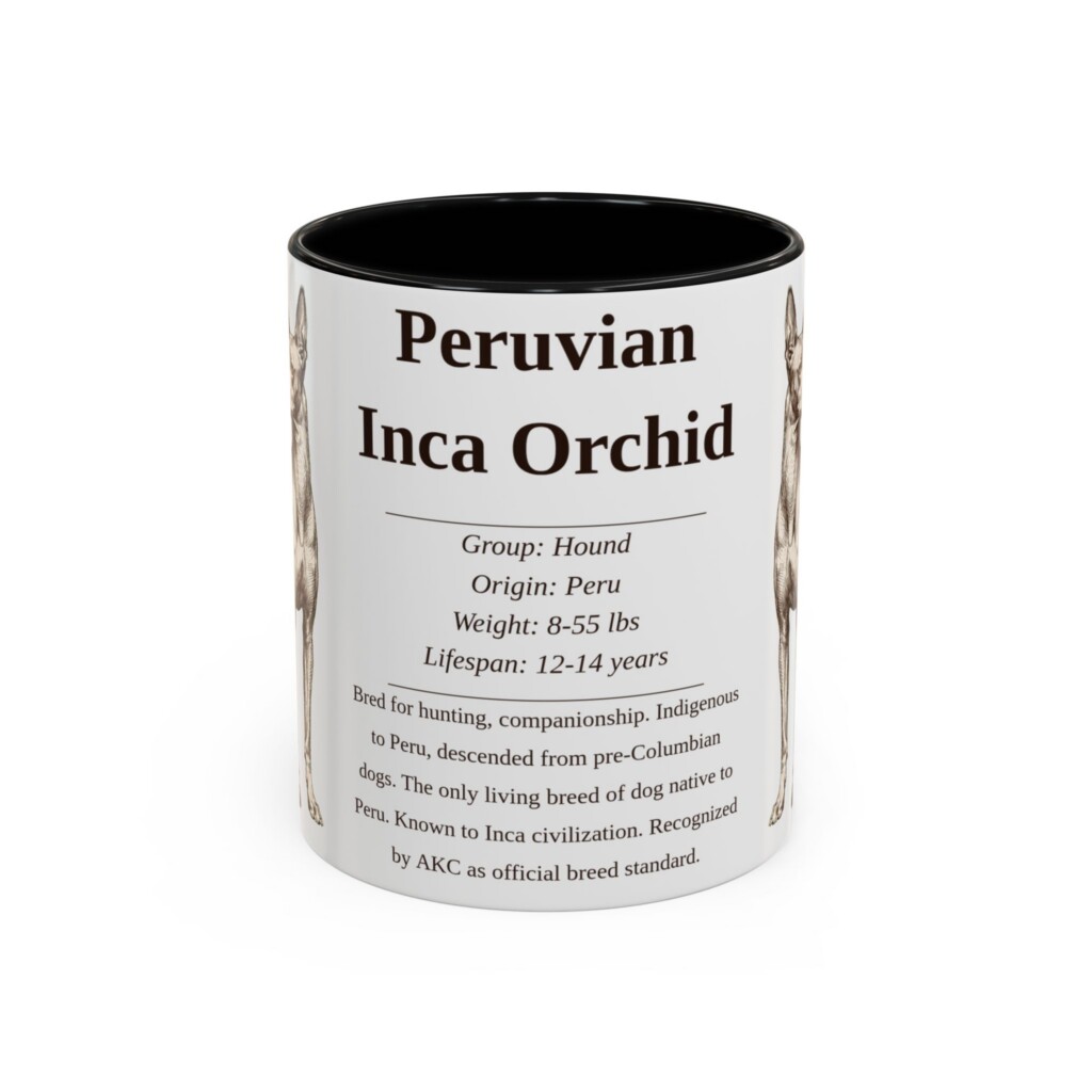 11668051097031494457_2048.jpeg 11oz Peruvian Inca Orchid Mug, Illustrated Dog Breed Facts Coffee Mug, Vintage Dog Keepsake Gift