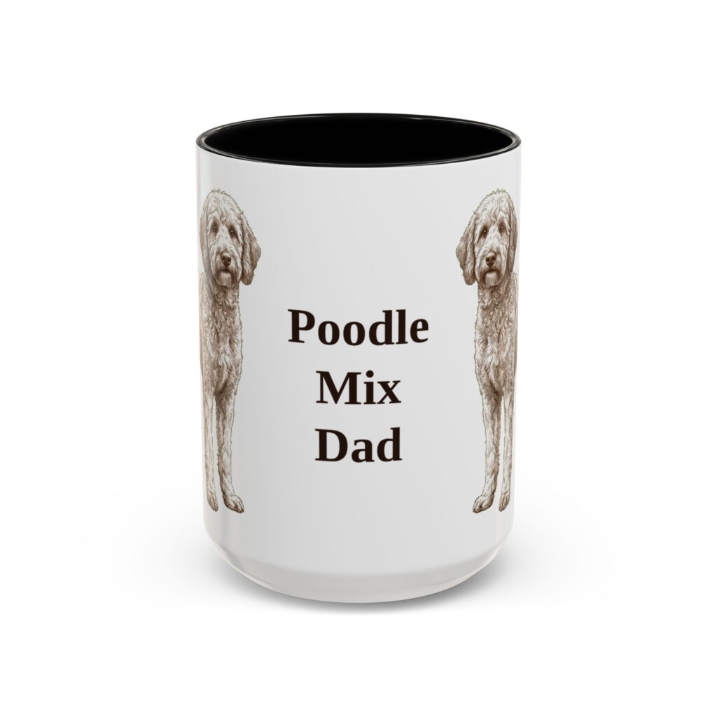 15oz Poodle Mix Dog Dad Mug, Vintage Sketch Coffee Mug, Dog Dad Gift