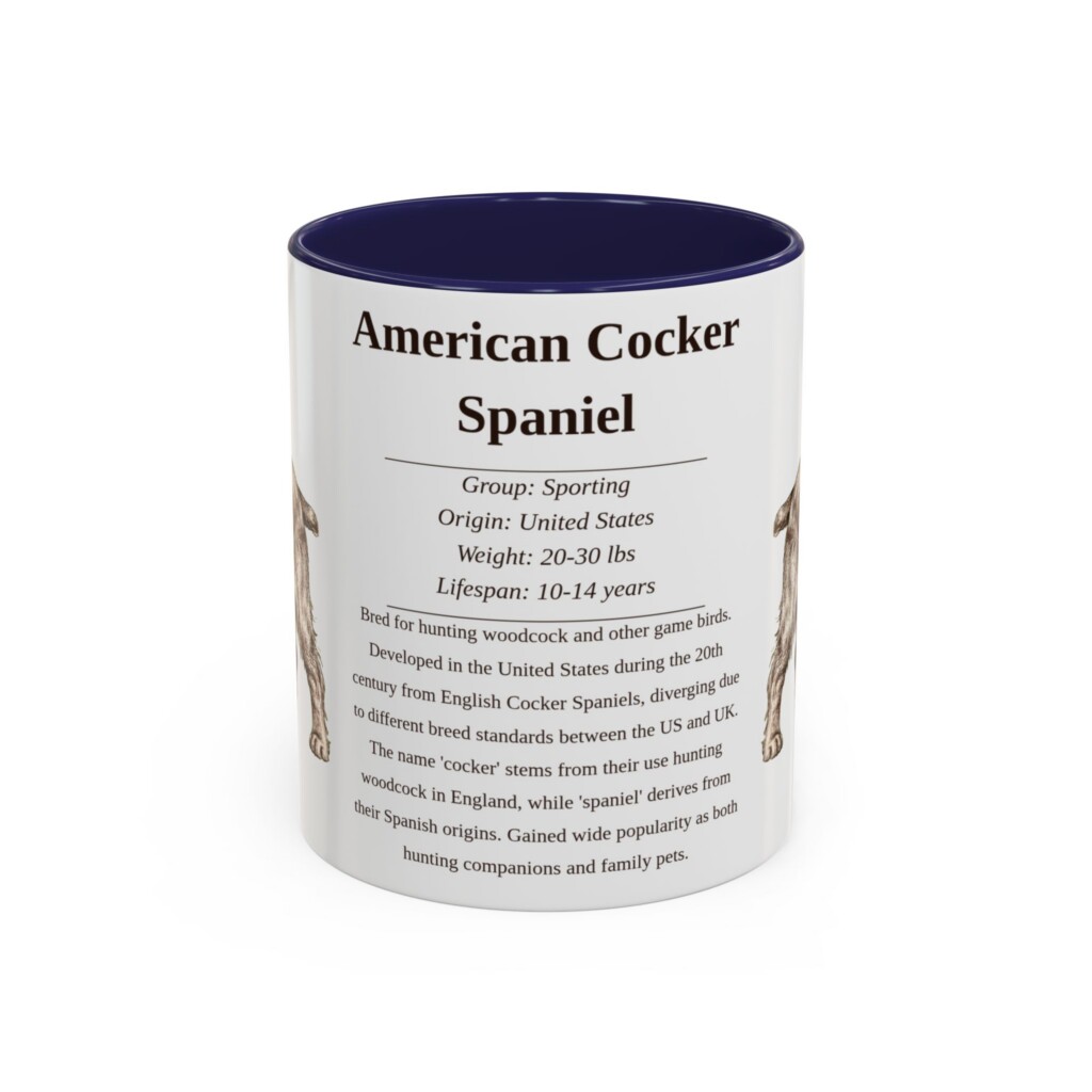 11oz American Cocker Spaniel Mug, Yellow, front view