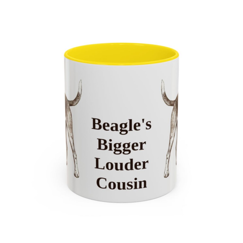 11oz Funny Harrier Dog Mug, Yellow, front view