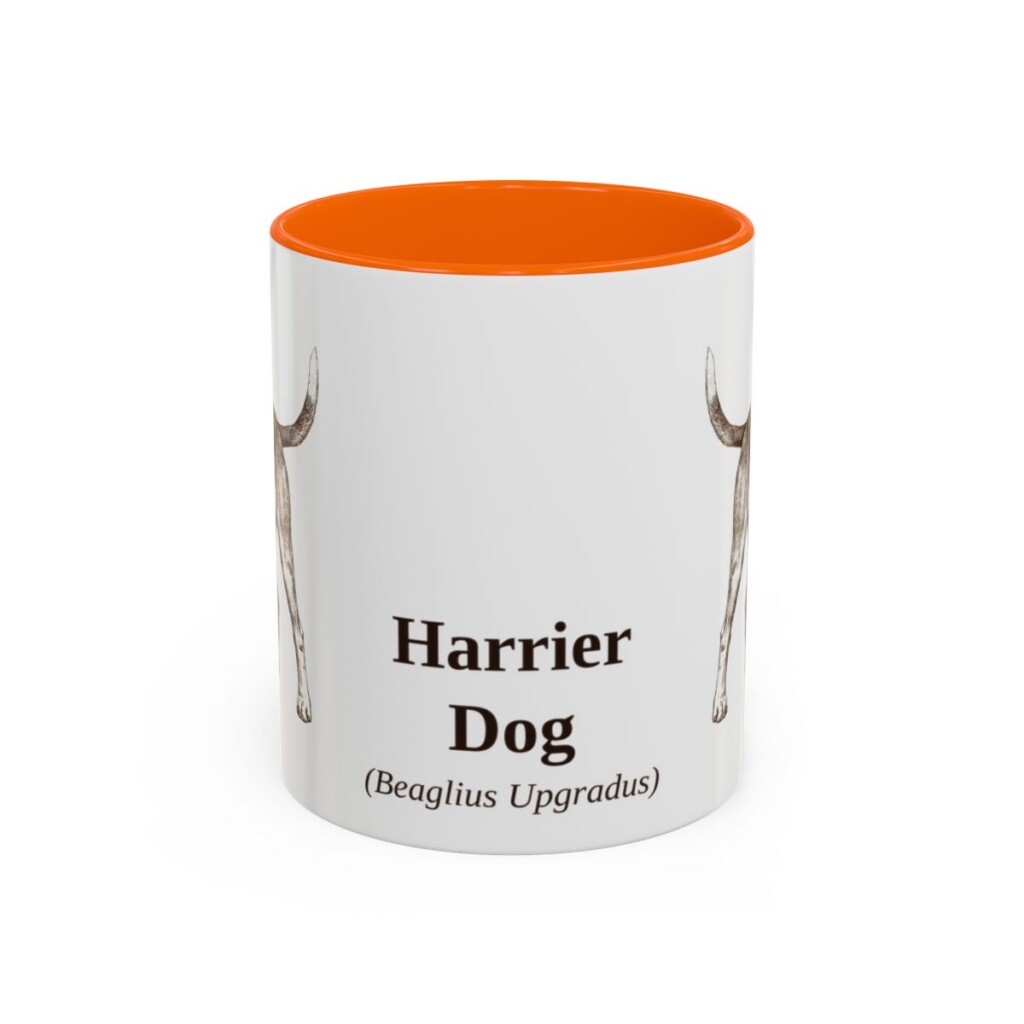 11oz Harrier Dog Latin Mug, Orange, front view